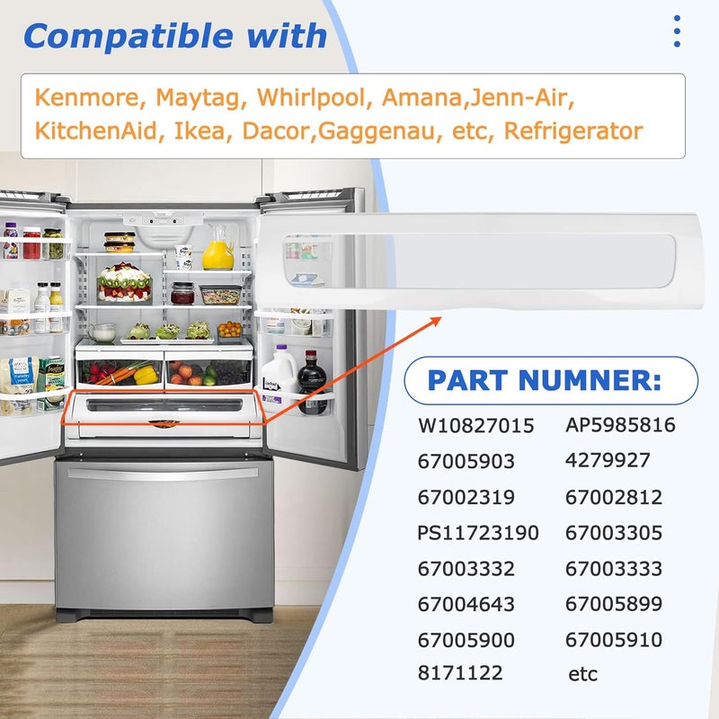 MONST W10827015, AP5985816, 67005903 Pantry Drawer Door Cover (with Transparent Plastic Sheet) Compatible with kenmore, maytag, whirlpool, amana, Jenn-Air, KitchenAid, Ikea, Dacor, Gaggenau Refrigerator - Image 2